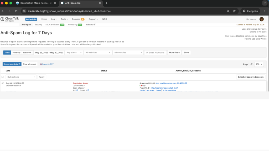 Screenshot: Forbidden, sender blacklisted