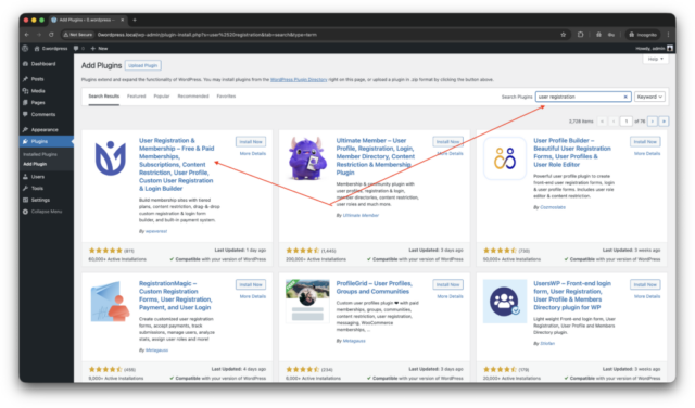 Find User Registration & Membership in catalog.