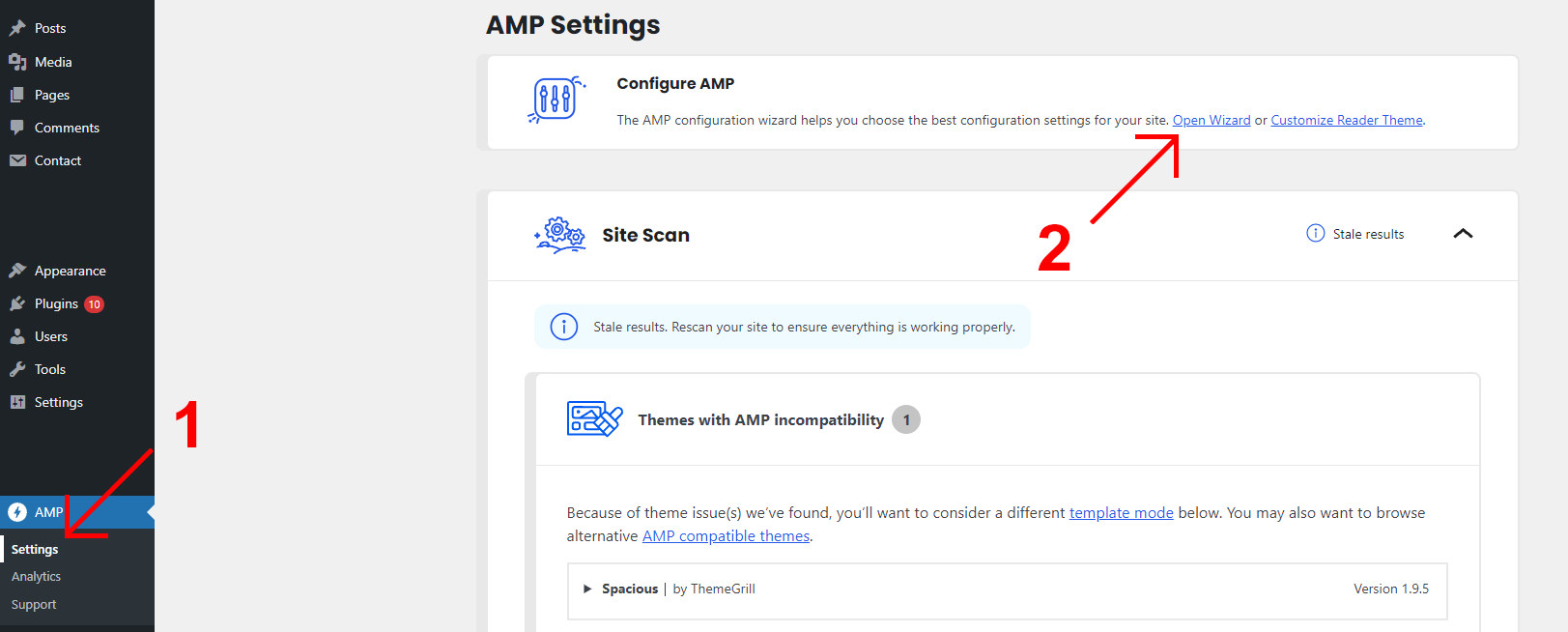 After that go to AMP → Settings and click on the Open Wizard button.