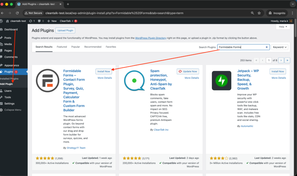Search for the plugin in WordPress console