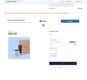 Inline payment form. Stripe + PayPal.