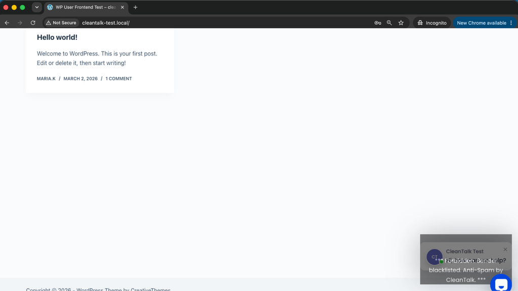 Chatway Live Chat widget that stays blocked with the CleanTalk block reason.