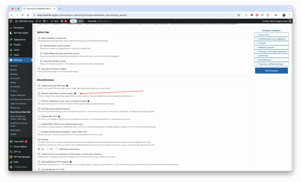 Prevent collecting of authors logins