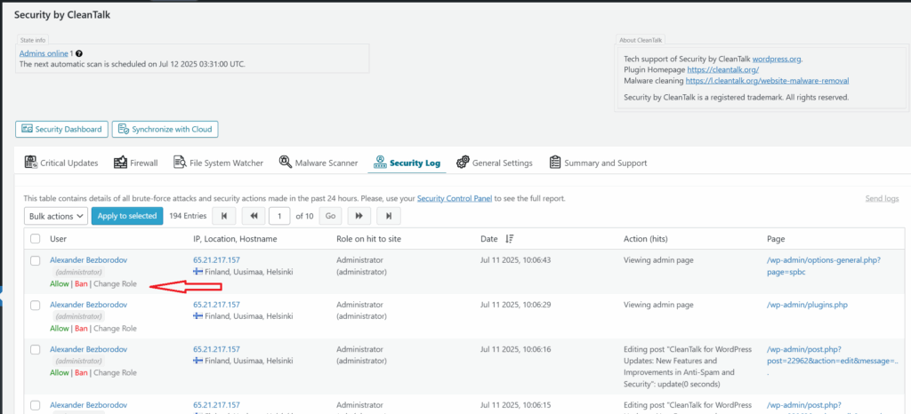 Security by CleanTalk Settings ‹ CleanTalk s blog — WordPress 07 11 2025 03 30 PM