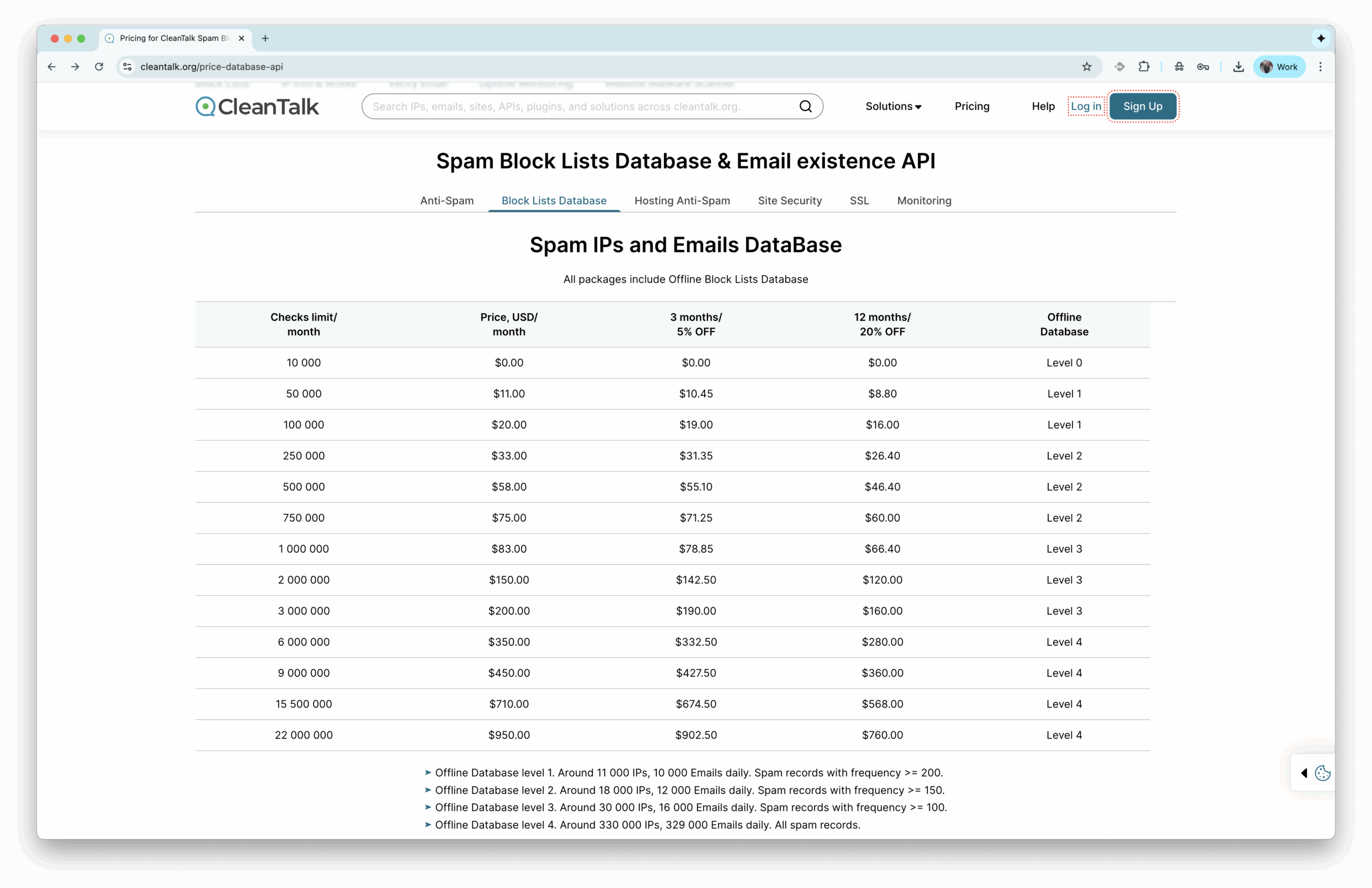 Free access to Block lists database
