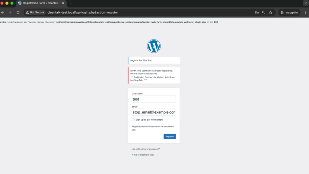 If you see this message, it means CleanTalk successfully protects your Asgaros Forum (registration) from spam.