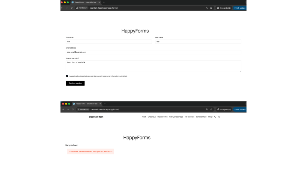 Result: Spam submission is blocked by CleanTalk