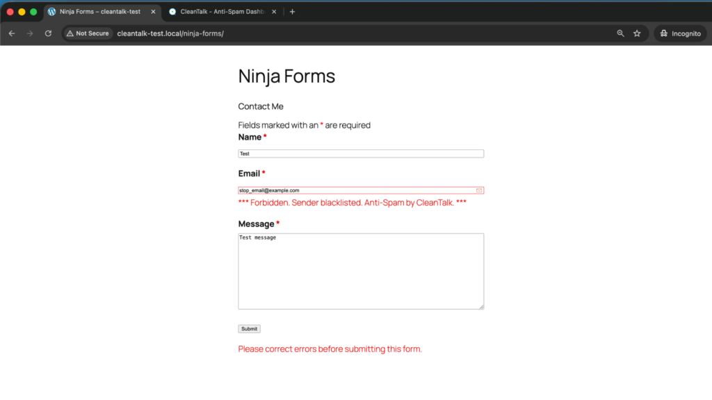 If the anti-spam protection is working correctly, the submission should be blocked.