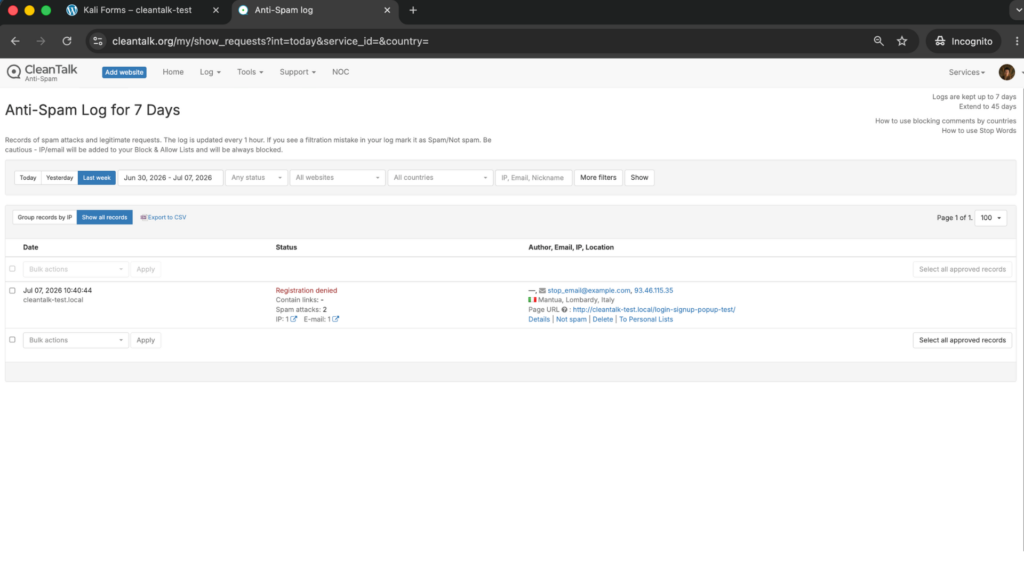 Screenshot: Forbidden, sender blacklisted 
