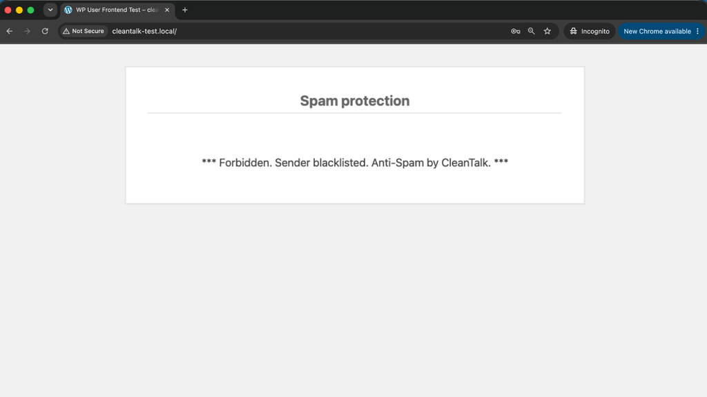 Forbidden, sender blacklisted - Newsletter Plugin signup blocked by CleanTalk (live test).